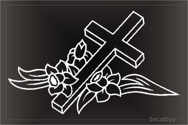 Cross Flowers Clipart Window Decal