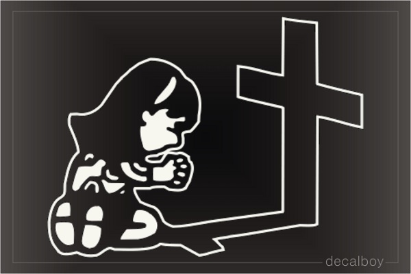 Girl Pray At Cross Car Window Decal