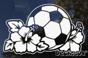 Hibiscus Flowers Surrounding Soccer Ball Window Decal