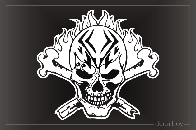 Skull Crossbones Flames Car Decal