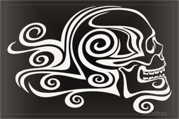 Tribal Skull Curly Tail Spirals Decal
