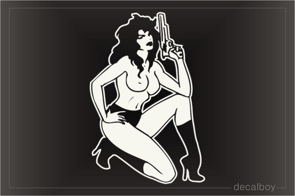 Woman Holding Gun Car Window Decal