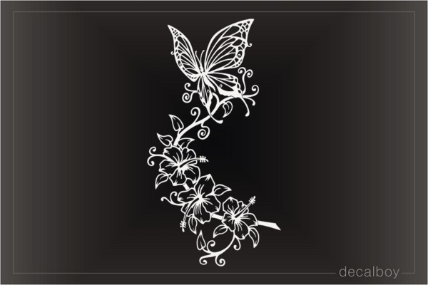 Butterfly Hawaiian Flowers Decal