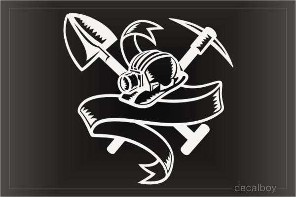 Coal Miners Helm Shovel Pickaxe Ribbon Decal