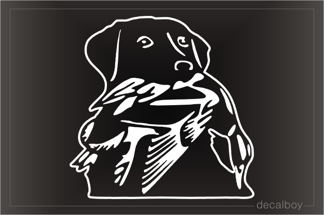 Dog Holding Duck Decal