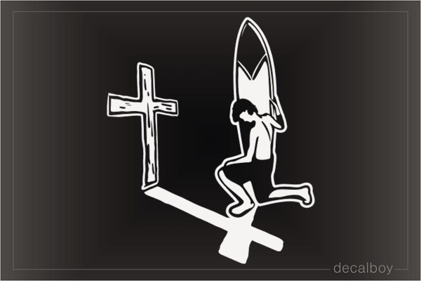 Memorial Surfer Kneeling At Cross Car Decal