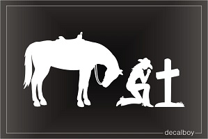 Cowgirl Kneeling At Cross Car Window Decal