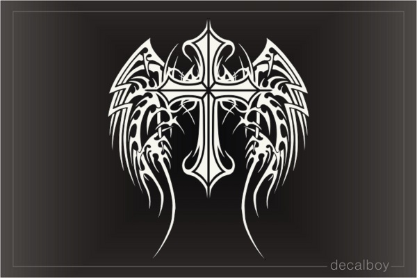 Winged Tribal Cross Decal