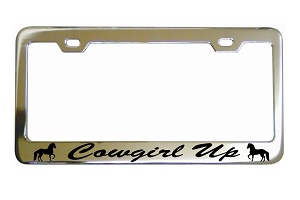 Cowgirl Up Frame Chrome License Frame