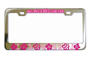 Hawaiian Flowers Chrome License Frame