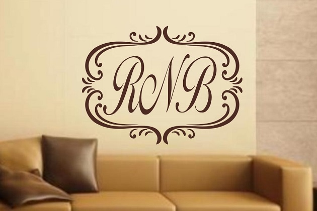 Swirl Frame Monogram Name Wall Decal